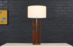 Mid Century Hourglass Sculpted Walnut Brass Table Lamp - 4625556