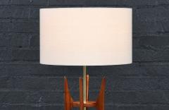 Mid Century Hourglass Sculpted Walnut Brass Table Lamp - 4625557
