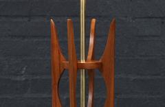 Mid Century Hourglass Sculpted Walnut Brass Table Lamp - 4625558