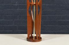 Mid Century Hourglass Sculpted Walnut Brass Table Lamp - 4625559