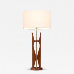 Mid Century Hourglass Sculpted Walnut Brass Table Lamp - 4626959