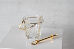 Mid Century Ice Bucket and Tong in Crystal and Brass France 1960s - 4396314