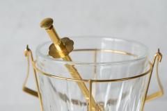 Mid Century Ice Bucket and Tong in Crystal and Brass France 1960s - 4396378