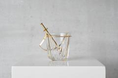 Mid Century Ice Bucket and Tong in Crystal and Brass France 1960s - 4396383