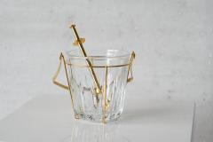 Mid Century Ice Bucket and Tong in Crystal and Brass France 1960s - 4396387
