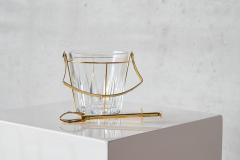 Mid Century Ice Bucket and Tong in Crystal and Brass France 1960s - 4396388
