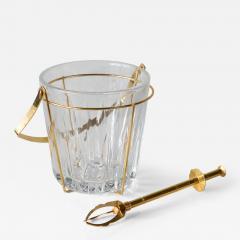 Mid Century Ice Bucket and Tong in Crystal and Brass France 1960s - 4402839