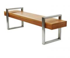 Mid Century Industrial Modern Long Bench or Coffee Table in Stainless Oak - 3562217
