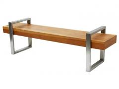 Mid Century Industrial Modern Long Bench or Coffee Table in Stainless Oak - 3562220