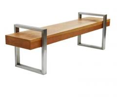 Mid Century Industrial Modern Long Bench or Coffee Table in Stainless Oak - 3562239