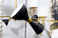 Mid Century Inspired Six Arm Brass Fixture with Unusual Black Shades - 3980044