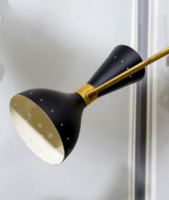 Mid Century Inspired Six Arm Brass Fixture with Unusual Black Shades - 3980047