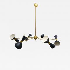 Mid Century Inspired Six Arm Brass Fixture with Unusual Black Shades - 3985552