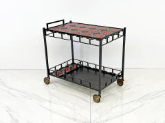 Mid Century Iron and Tile Inlay Bar Cart Dry Bar C 1950s - 3703599