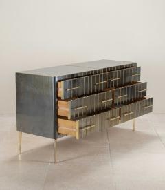 Mid Century Italian Blue Iridescent Veneered Chest of Drawers - 4226275