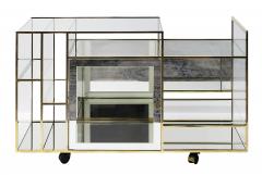 Mid Century Italian Brass And Glass Console Shelves Cart - 3894055