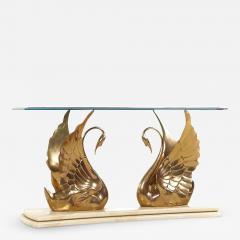 Mid Century Italian Brass Swan Console Table - 3731840