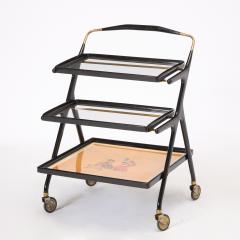 Mid Century Italian Ebonized Wood Three tiered Bar Cart with Removable Trays - 4462392