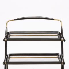 Mid Century Italian Ebonized Wood Three tiered Bar Cart with Removable Trays - 4462397