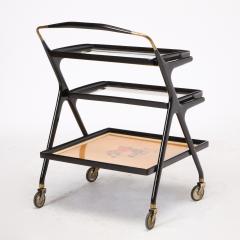 Mid Century Italian Ebonized Wood Three tiered Bar Cart with Removable Trays - 4462401