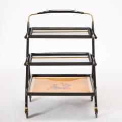 Mid Century Italian Ebonized Wood Three tiered Bar Cart with Removable Trays - 4464299