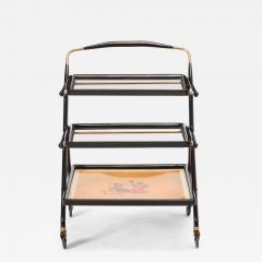 Mid Century Italian Ebonized Wood Three tiered Bar Cart with Removable Trays - 4464300