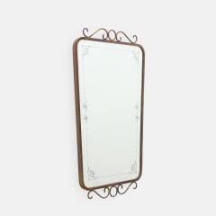 Mid Century Italian Etched Glass and Brass Wall Mirror with Scrolls - 4743482