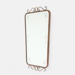 Mid Century Italian Etched Glass and Brass Wall Mirror with Scrolls - 4743485