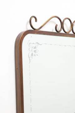 Mid Century Italian Etched Glass and Brass Wall Mirror with Scrolls - 4743487