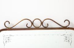 Mid Century Italian Etched Glass and Brass Wall Mirror with Scrolls - 4743488