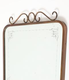 Mid Century Italian Etched Glass and Brass Wall Mirror with Scrolls - 4743489