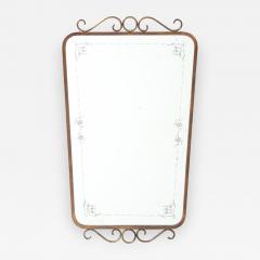 Mid Century Italian Etched Glass and Brass Wall Mirror with Scrolls - 4745405