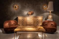 Mid Century Italian Gilt Brass Coffee Table With Onyx Marble Top - 4563956
