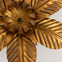 Mid Century Italian Gold Leaf Metal Flush Mount Ceiling Light - 4088959
