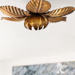 Mid Century Italian Gold Leaf Metal Flush Mount Ceiling Light - 4088976