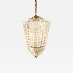 Mid Century Italian Gold and White Conical Fluted Murano Glass Pendant - 2190312