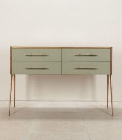 Mid Century Italian Green Glass and Wood Sideboard - 4339031