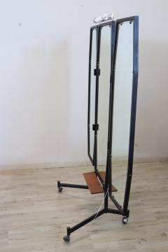 Mid Century Italian Iron Three Way Floor Mirror with Light - 3224941