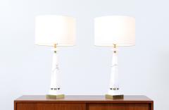 Mid Century Italian Marble Brass Pyramid Style Table Lamps - 2989197