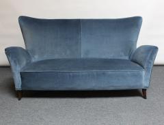 Mid Century Italian Modern Blue Velvet Sculptural Settee Loveseat - 2665569