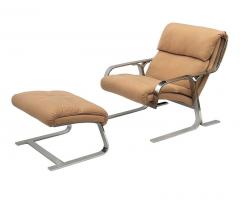 Mid Century Italian Modern Chrome Flat Bar Lounge Chair Ottoman Set - 2560082