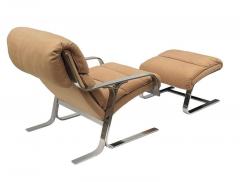 Mid Century Italian Modern Chrome Flat Bar Lounge Chair Ottoman Set - 2560083