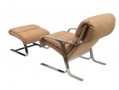 Mid Century Italian Modern Chrome Flat Bar Lounge Chair Ottoman Set - 2560085