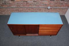Mid Century Italian Modern Mahogany Credenza with Blue Laminate Surface - 2977701