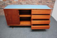 Mid Century Italian Modern Mahogany Credenza with Blue Laminate Surface - 2977708