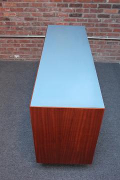 Mid Century Italian Modern Mahogany Credenza with Blue Laminate Surface - 2977711