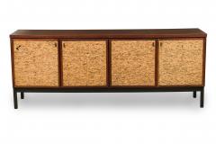 Mid Century Italian Modern Mahogany and Cork 4 Door Credenza Buffet - 4161804