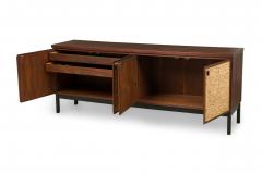Mid Century Italian Modern Mahogany and Cork 4 Door Credenza Buffet - 4161808