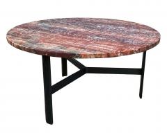 Mid Century Italian Modern Red Onyx Marble Bronze Circular Cocktail Table - 2233755