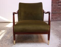 Mid Century Italian Modern Sculpted Walnut and Velvet Lounge Chair - 891903